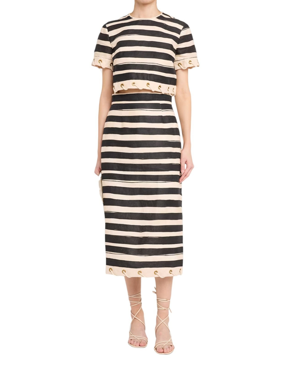 Zimmermann Rebellion Stripe Top | Short Sleeve, Crop, Linen, Rope, Black & White