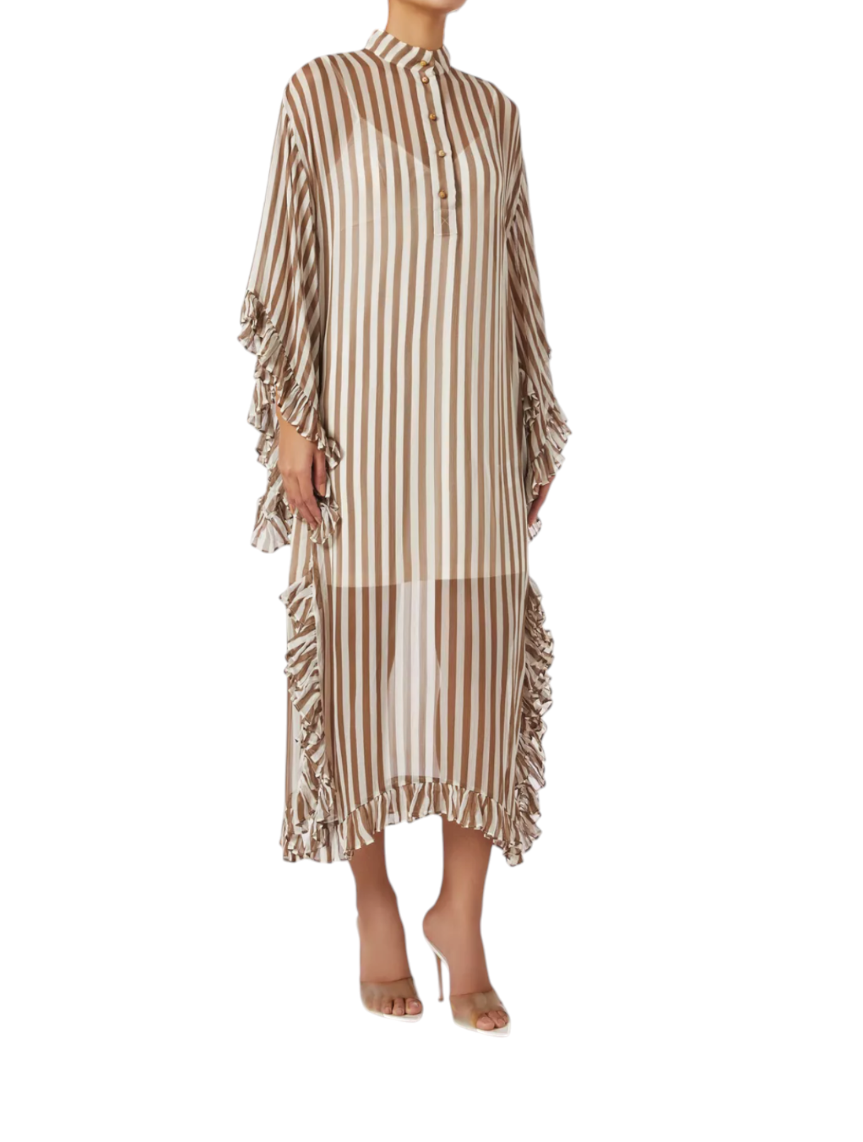 Zimmermann Balance Ruffle Tunic Dress | Khaki /White Stripe, Kaftan, Sheer