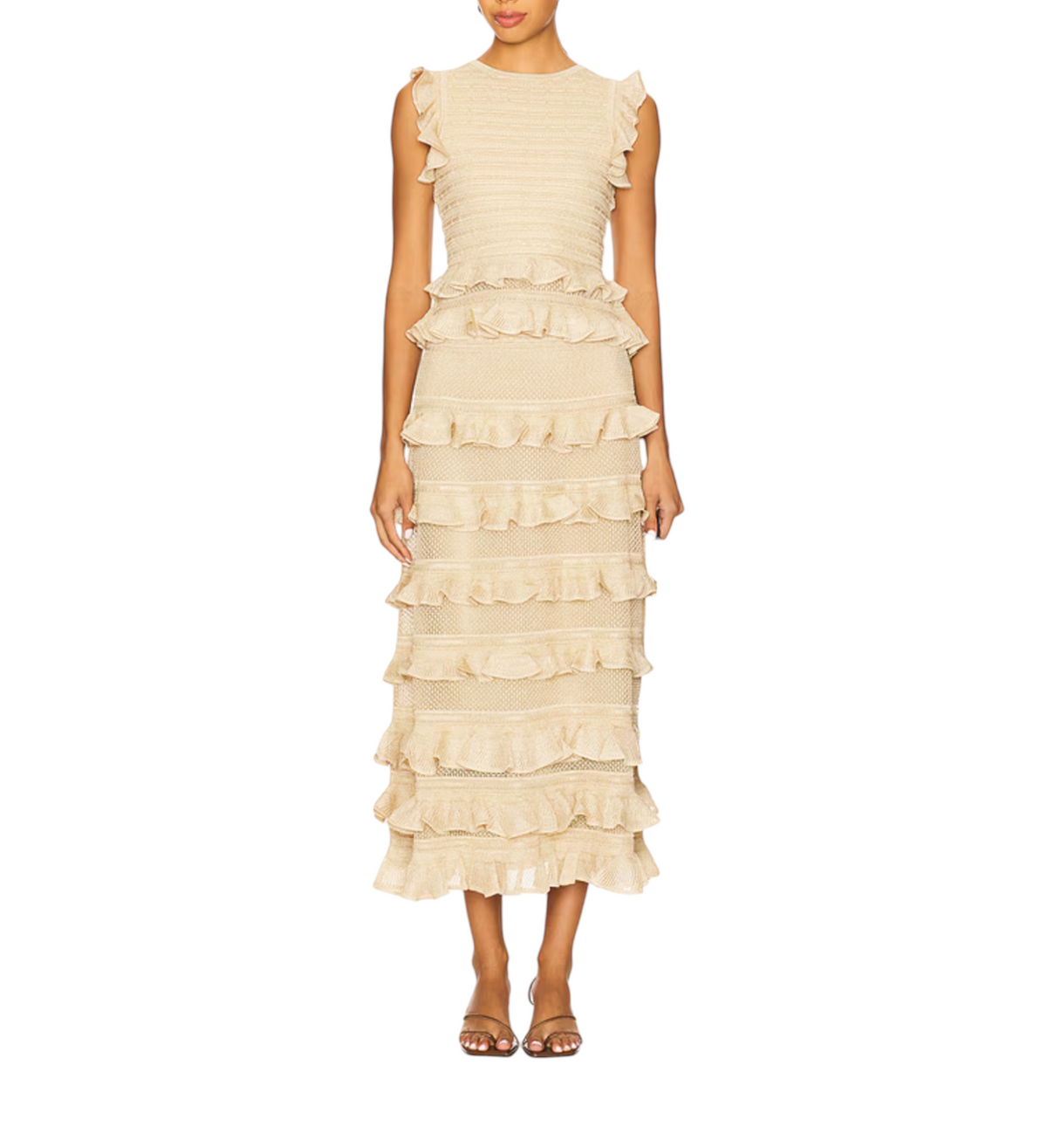 Zimmermann Hypnotic lace Midi Skirt | Midi, Metallic Gold, Tiered, Knit, Ruffle