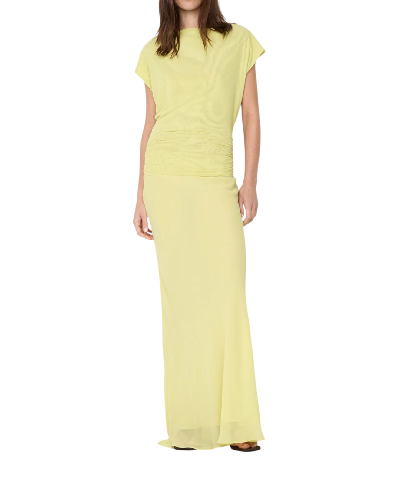 BEC + BRIDGE Jehnaya Asymmetric Maxi Dress | Sz 8, Yellow, Mesh, Cowl, Backless