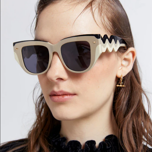 Karen Walker  True North Wave Sunglasses | 70's, Black/Cream/Beige, Cat Eye