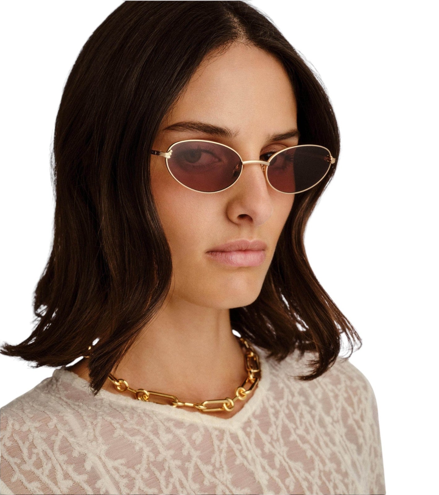 Luv Lou The Rose Sunglasses | Gold Metal, Cats Eye, Oval, Tan/Brown Mono Lenses