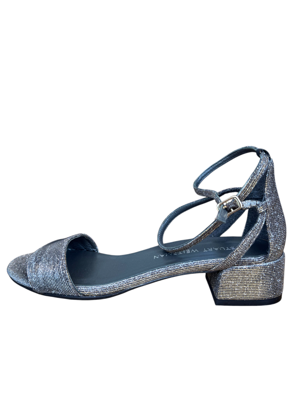 Stuart Weitzman Metallic Gold/Silver Sandal | Low Block Heel, Sz 8, Ankle Strap