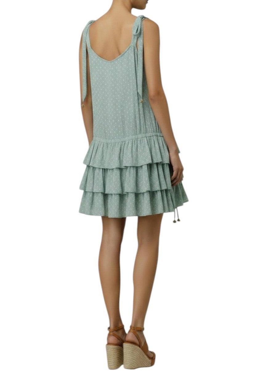 Zimmermann Rhiannon Metallic Frill Mini Dress| Mint,Relaxed, Tie Shoulder, Lurex