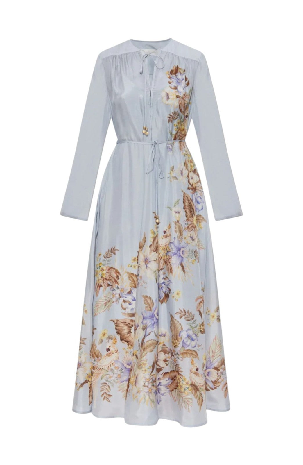 Zimmermann Coco Billow Maxi Dress | Baby Blue Floral, 100%b Silk, Long Sleeve