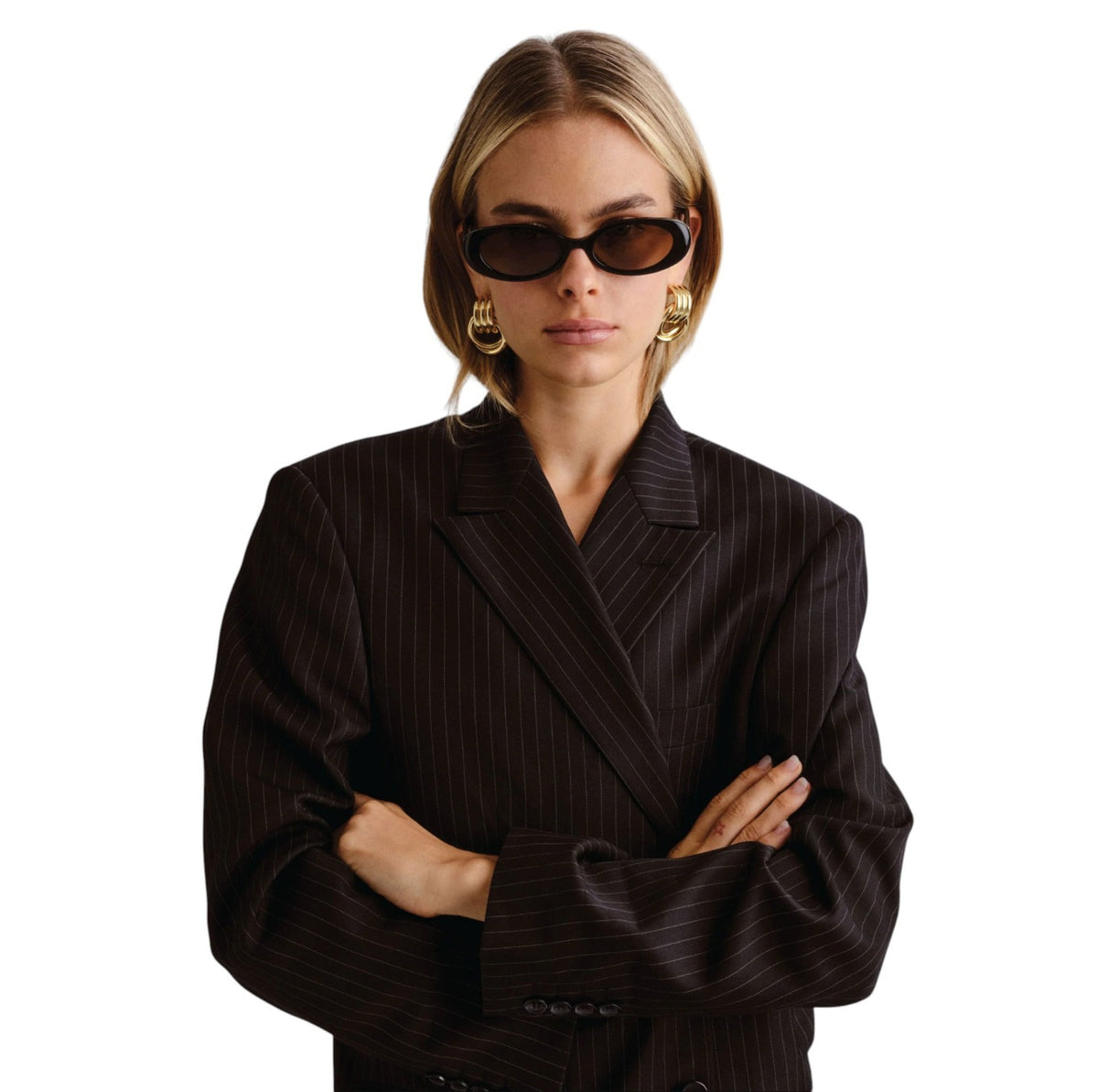 Luv Lou The Morgan Sunglasses |Oval, Black Acetate, Small, Brown Lens, Polarised