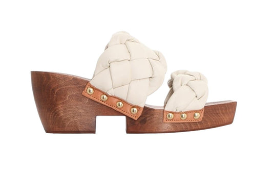 Zimmermann Braided Nappa Clog | Cream/Off-White, Soft Leather/Wood, Wedge Sandal