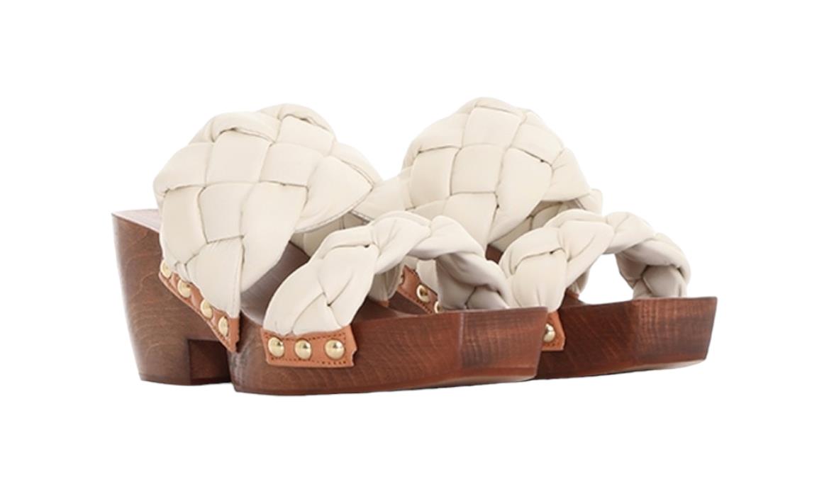 Zimmermann Braided Nappa Clog | Cream/Off-White, Soft Leather/Wood, Wedge Sandal