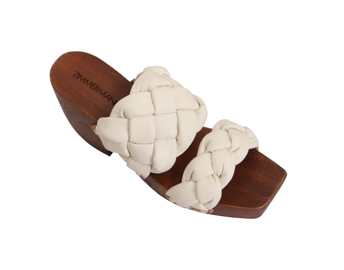 Zimmermann Braided Nappa Clog | Cream/Off-White, Soft Leather/Wood, Wedge Sandal