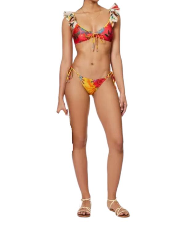 Zimmermann Ginger Frill Shoulder Bikini | Spliced, Floral, Ruffle, Tie Bottoms