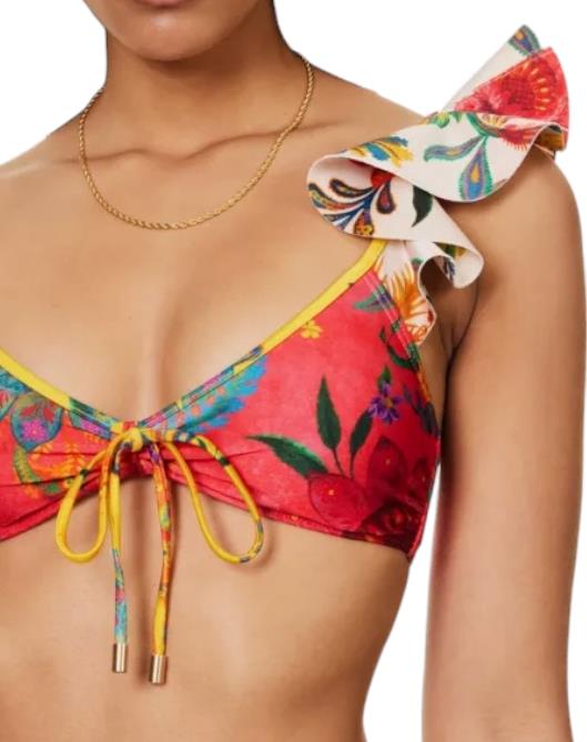 Zimmermann Ginger Frill Shoulder Bikini | Spliced, Floral, Ruffle, Tie Bottoms