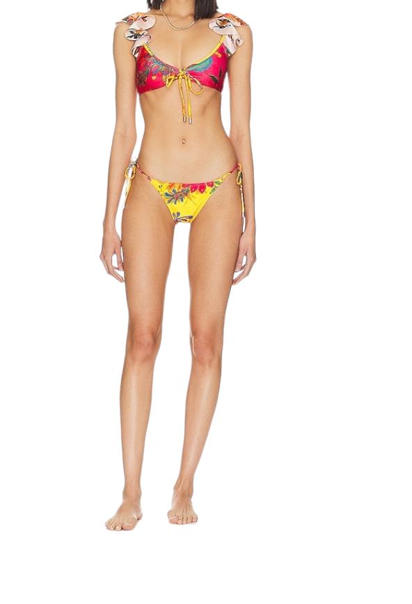 Zimmermann Ginger Frill Shoulder Bikini | Spliced, Floral, Ruffle, Tie Bottoms