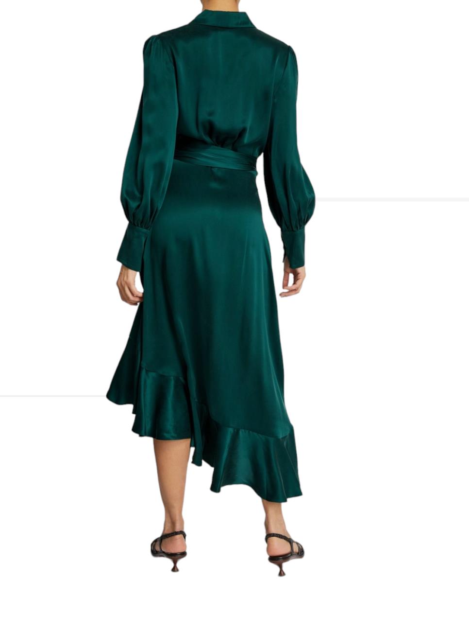 Zimmermann Silk Wrap Midi Dress | Dark Green, Silk, Cocktail, Dolman Sleeves