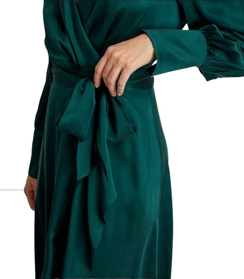 Zimmermann Silk Wrap Midi Dress | Dark Green, Silk, Cocktail, Dolman Sleeves