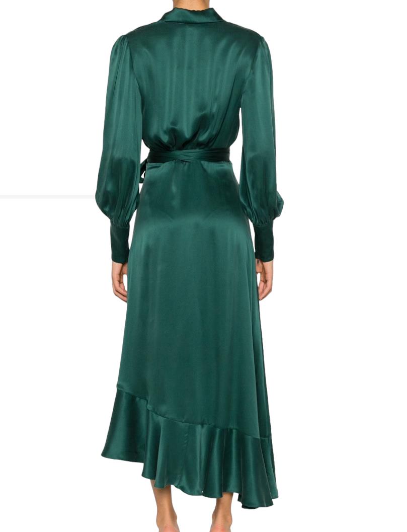 Zimmermann Silk Wrap Midi Dress | Dark Green, Silk, Cocktail, Dolman Sleeves