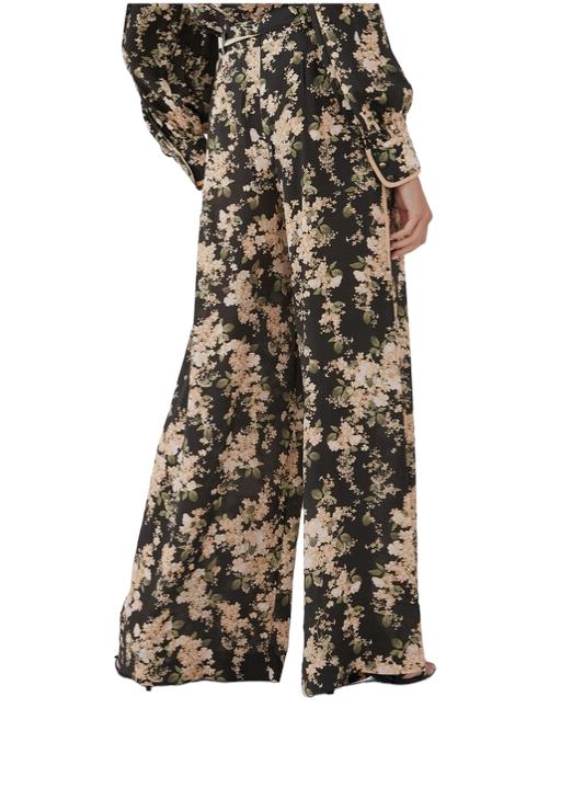 Zimmermann Wide Leg Pant | Black/Ivory Floral, silk, Scarf Belt, High Waisted