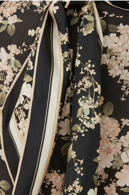Zimmermann Wide Leg Pant | Black/Ivory Floral, silk, Scarf Belt, High Waisted