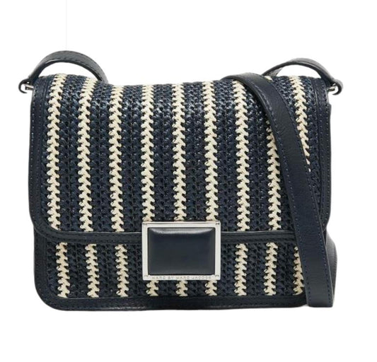 MARC JACOBS Leather Woven Raffia Bag | Crossbody, Flap, Navy Blue/White AS NEW!!