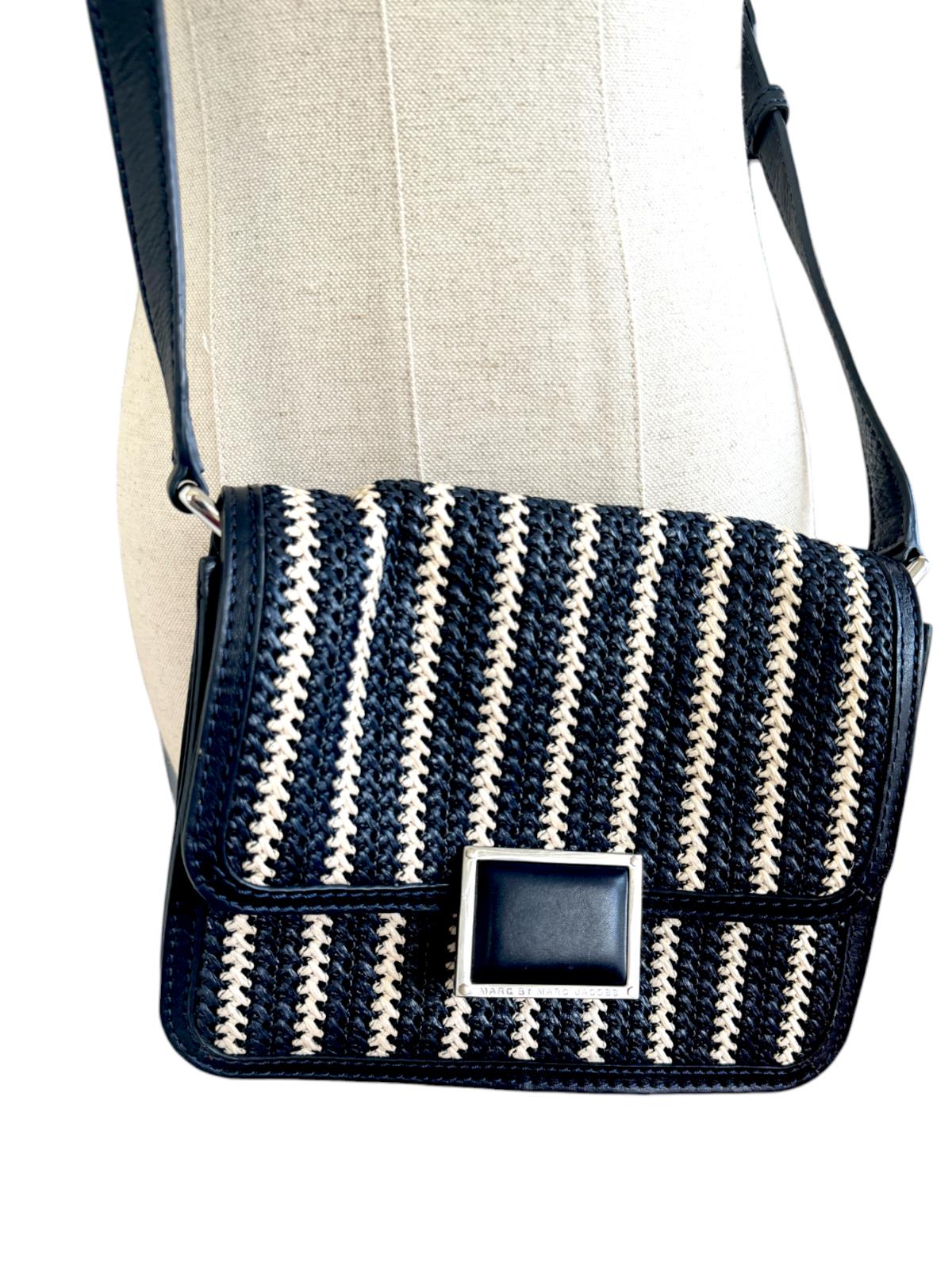 MARC JACOBS Leather Woven Raffia Bag | Crossbody, Flap, Navy Blue/White AS NEW!!