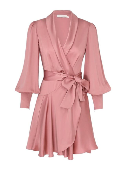 Zimmermann Silk Wrap Mini Dress | Dusty Pink, Silk, Cocktail, Dolman Sleeves