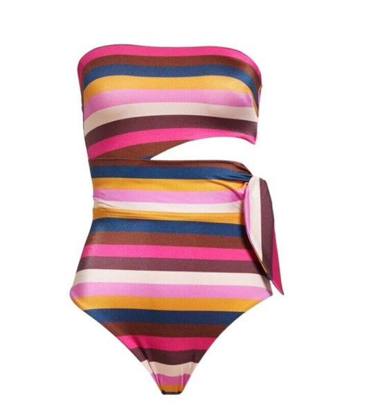 Zimmermann Ginger Scarf Tie One Piece | Multi Colour Stripe, Bandeau, Cut Out