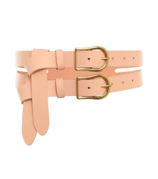 Zimmermann Double Buckle Waist Belt | Apricot, Gold hardware, Leather, Hip Belt