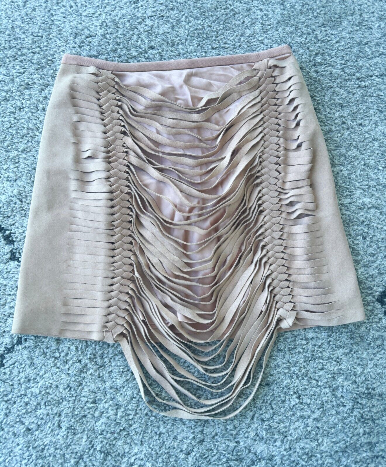 Dion Lee Suede Mini Skirt | Sz 10, Camel/Nude, Stretch Lining, Slashing/Ripping