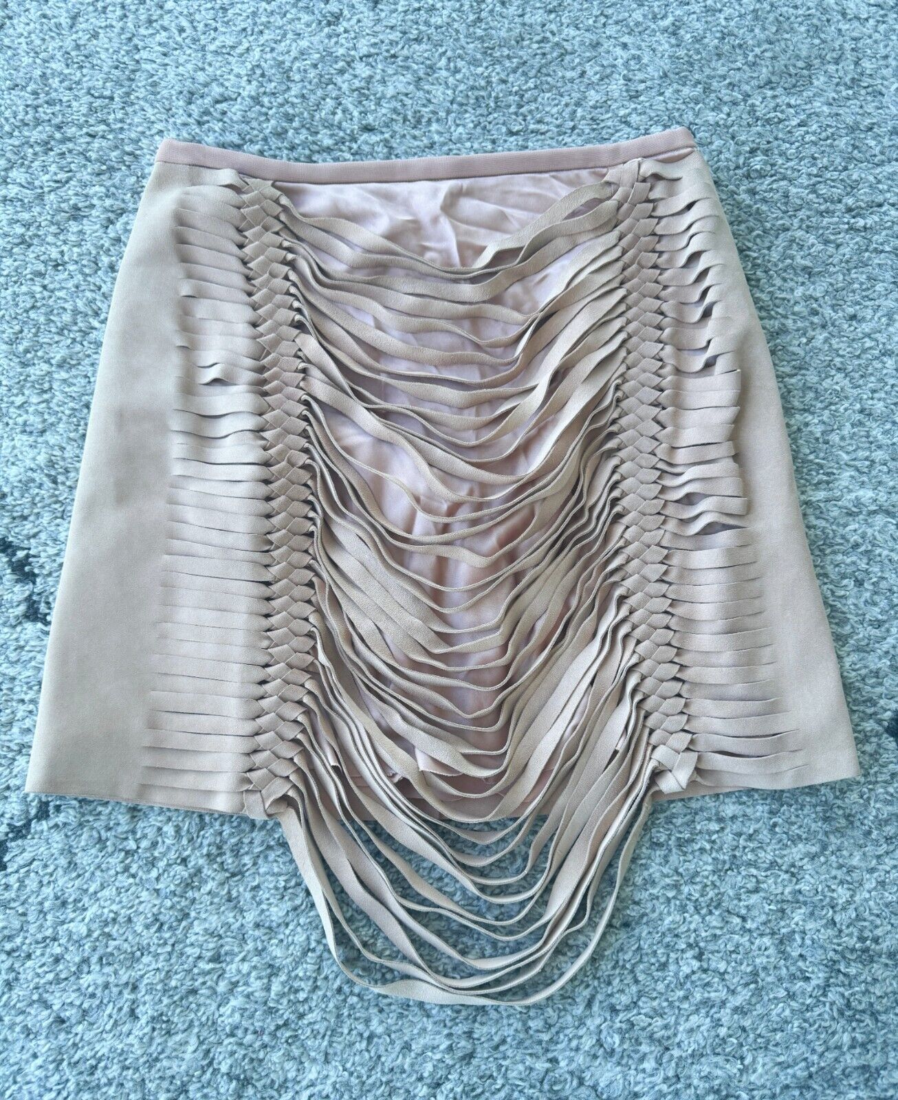 Dion Lee Suede Mini Skirt | Sz 10, Camel/Nude, Stretch Lining, Slashing/Ripping