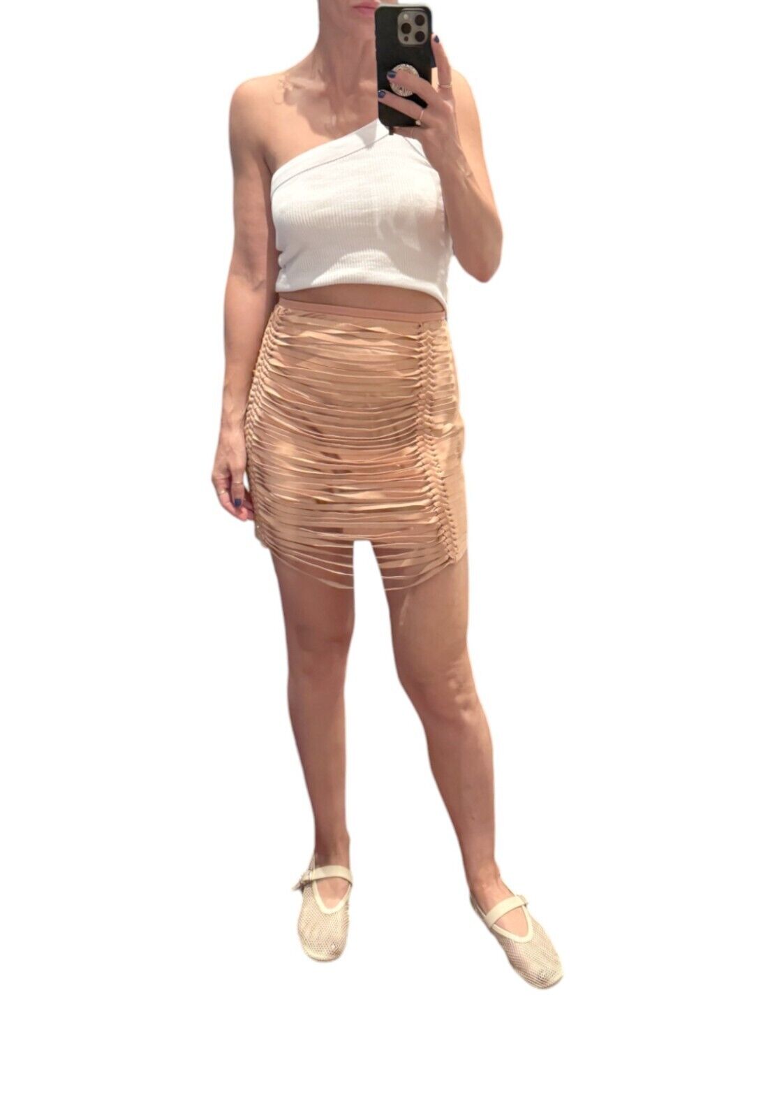 Dion Lee Suede Mini Skirt | Sz 10, Camel/Nude, Stretch Lining, Slashing/Ripping