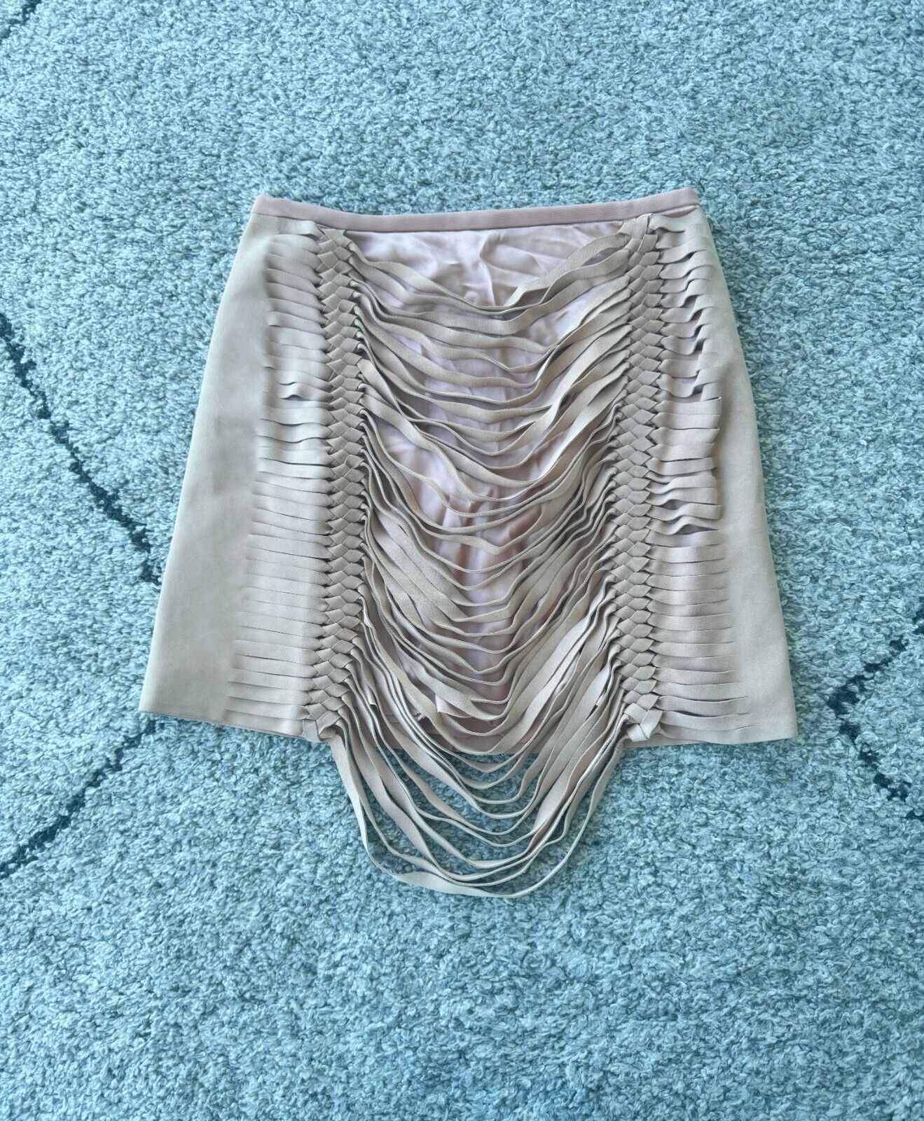 Dion Lee Suede Mini Skirt | Sz 10, Camel/Nude, Stretch Lining, Slashing/Ripping