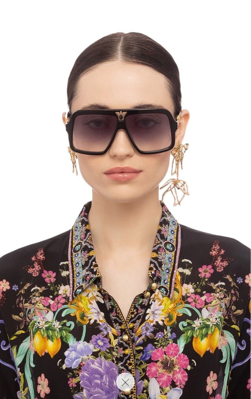 Camilla Starry Nights Sunglasses | Black, Hand-Made, Oversized, Aviator, Crystal