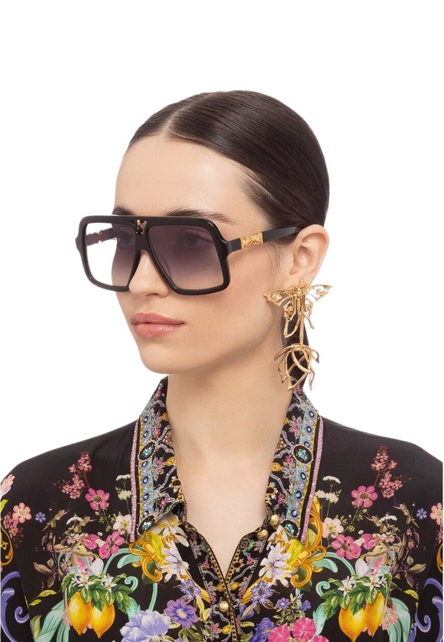 Camilla Starry Nights Sunglasses | Black, Hand-Made, Oversized, Aviator, Crystal