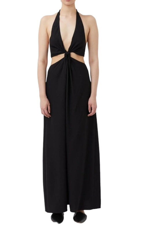 Camilla and Marc Prado Halter Dress | Black, Cutout, Maxi, Knot Detail, Rayon