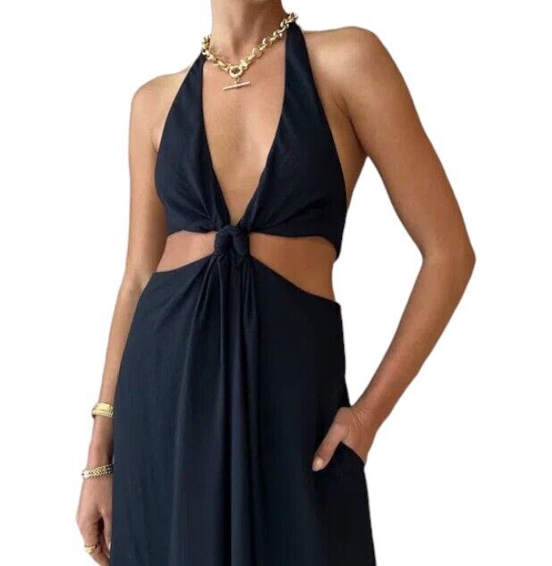 Camilla and Marc Prado Halter Dress | Black, Cutout, Maxi, Knot Detail, Rayon