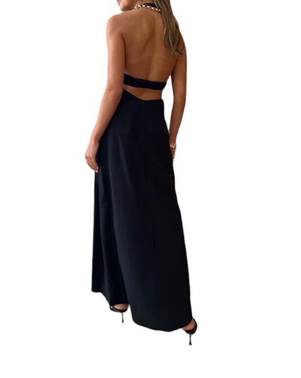 Camilla and Marc Prado Halter Dress | Black, Cutout, Maxi, Knot Detail, Rayon