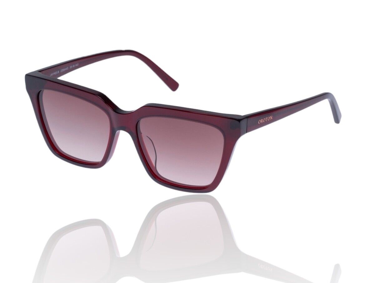 Oroton Jaymes B Sunglasses Burgundy, Berry Acetate, Brown Lenses, Hand Made