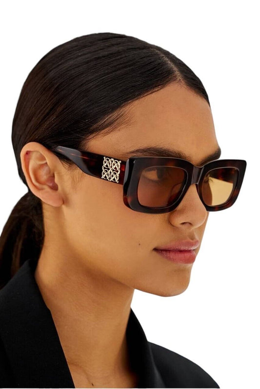 Oroton Alice Sunglasses | Tortoise Shell Acetate, Rectangle, Chunky, Gold Logo,