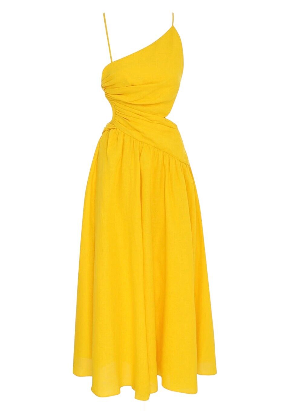 Zimmermann Ginger Asymmetric Midi dress | Yellow, Linen, Open Criss-Cross  Back