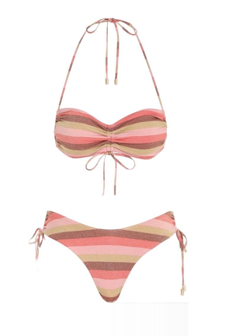 Zimmermann Vacay Lurex Ruched Side Bikini | Striped, Shine, Ruching /Tie Close