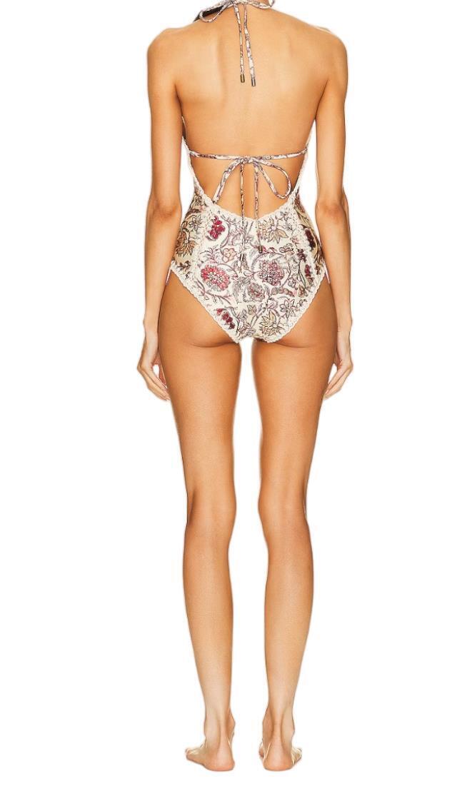 Zimmermann Vacay Keyhole Crochet One Piece |Cotton Trimming, Blue Tropical Print