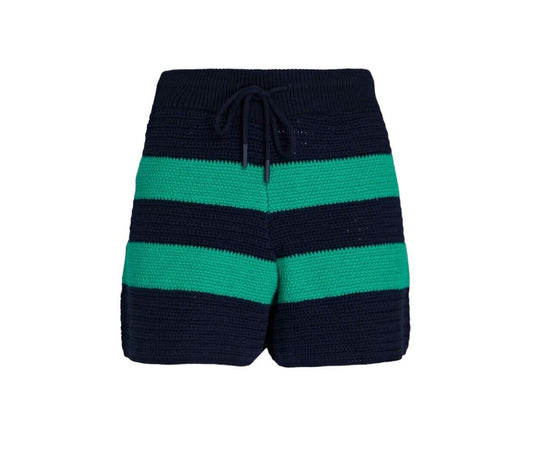 Zimmermann Tiggy Drawstring Short | High Waist, Navy/Green Stripe, Knitted