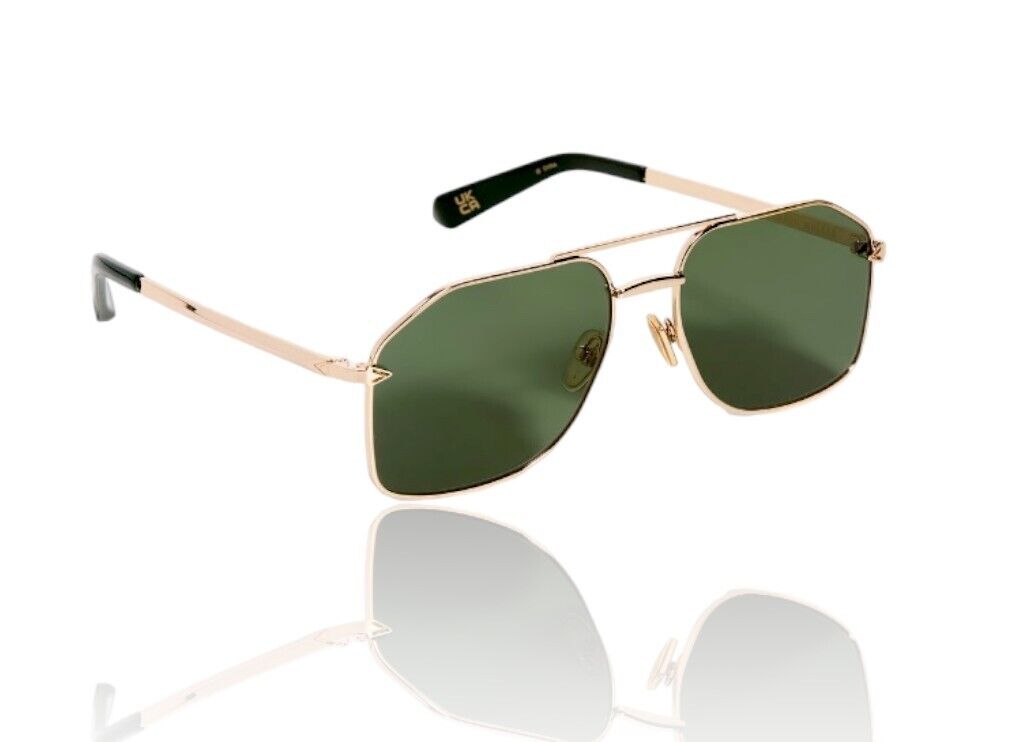 Karen Walker  Pampel Sunglasses | Aviator, Gold/Green Lenses, Category 3 Protect