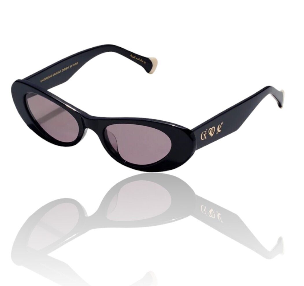 Camilla Champagne Caviar Sunglasses Solid Black Cat Eye Hand