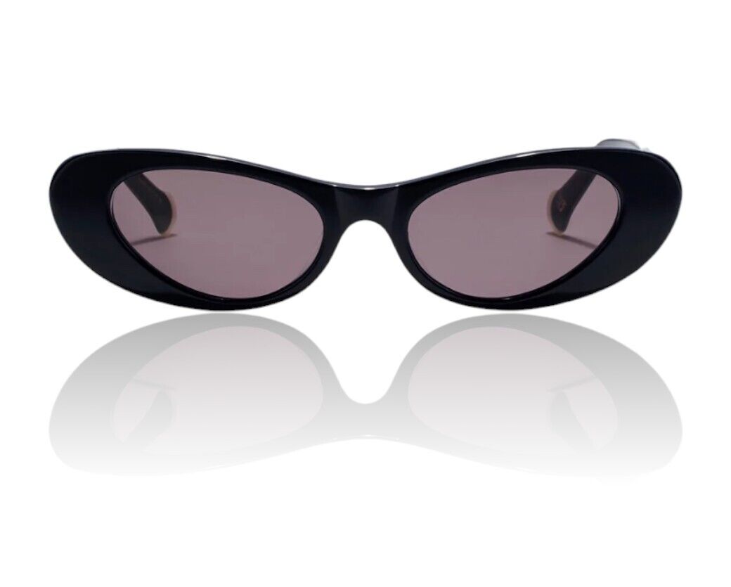 Camilla Champagne & Caviar Sunglasses |  Solid Black, Cats Eye, Hand-Made, Slim