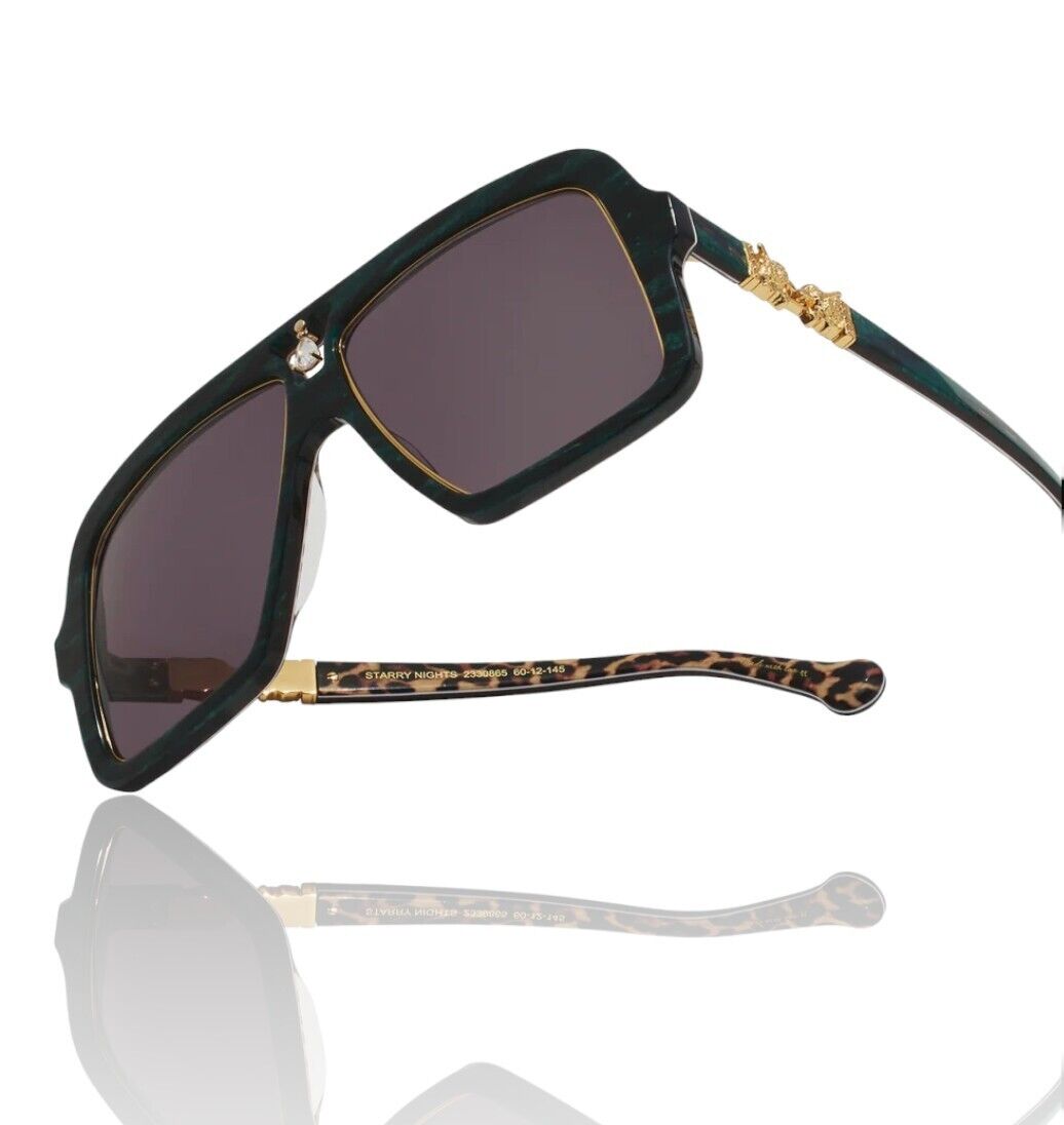 Camilla Starry Nights Sunglasses | Emerald Marble Leopard, Hand-Made, Aviator