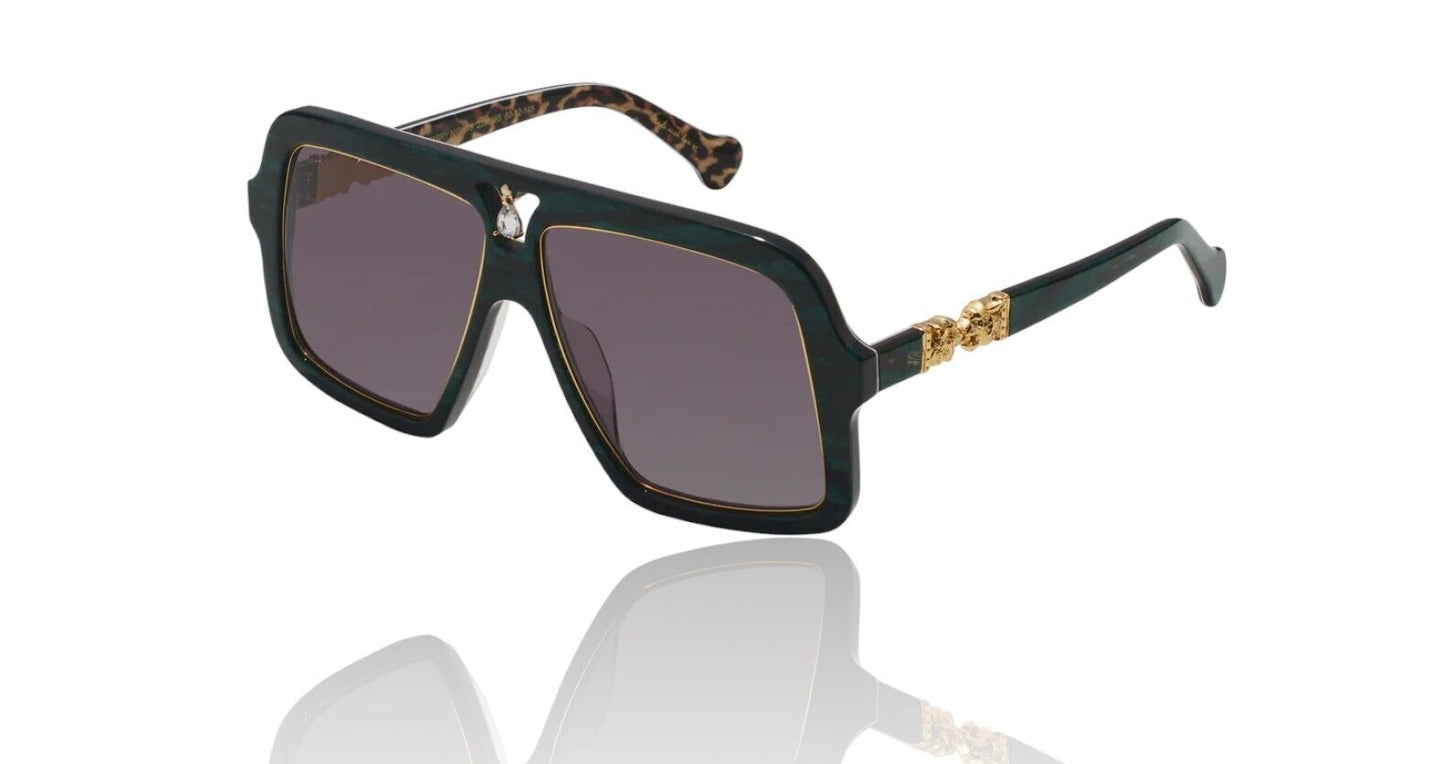 Camilla Starry Nights Sunglasses | Emerald Marble Leopard, Hand-Made, Aviator