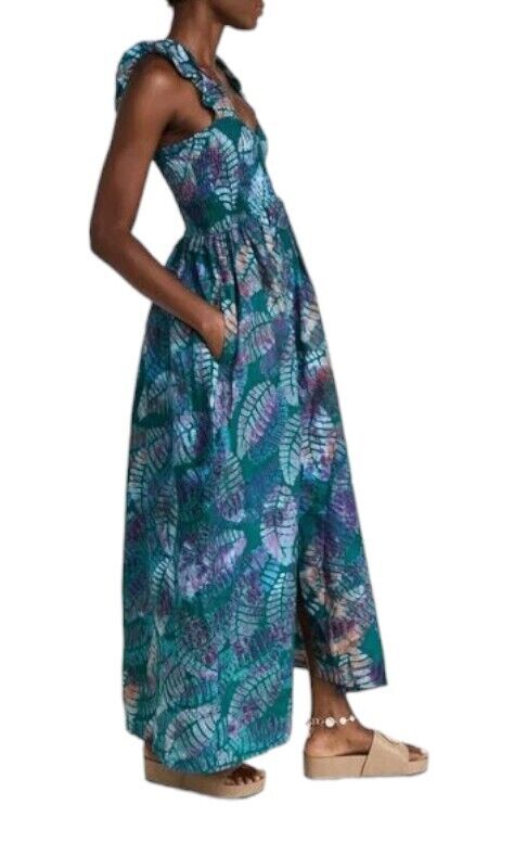 Sika Traci Dress |US 8, AU/UK 12, Shirred, Green Leaf, Buttons, Slit, Eco Friend