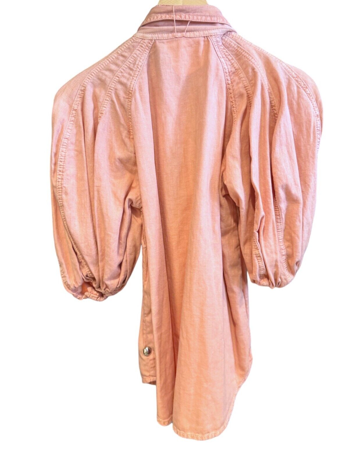 Zimmermann Ginger Lantern Sleeve Shirt |Peach/Pink Denim, Pussy Bow, Puff Sleeve