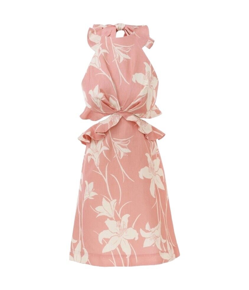 Zimmermann Acadian Tie Back Mini Dress, Pink/Ivory Floral, Size 1 Zimmermann Acadian Tie Back Mini Dress, Pink/Ivory Floral, Size 1