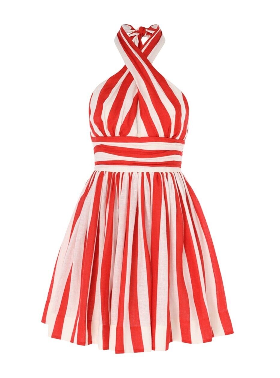 Zimmermann Alight Halter Mini Dress | Red/White Stripe, Halter Neck